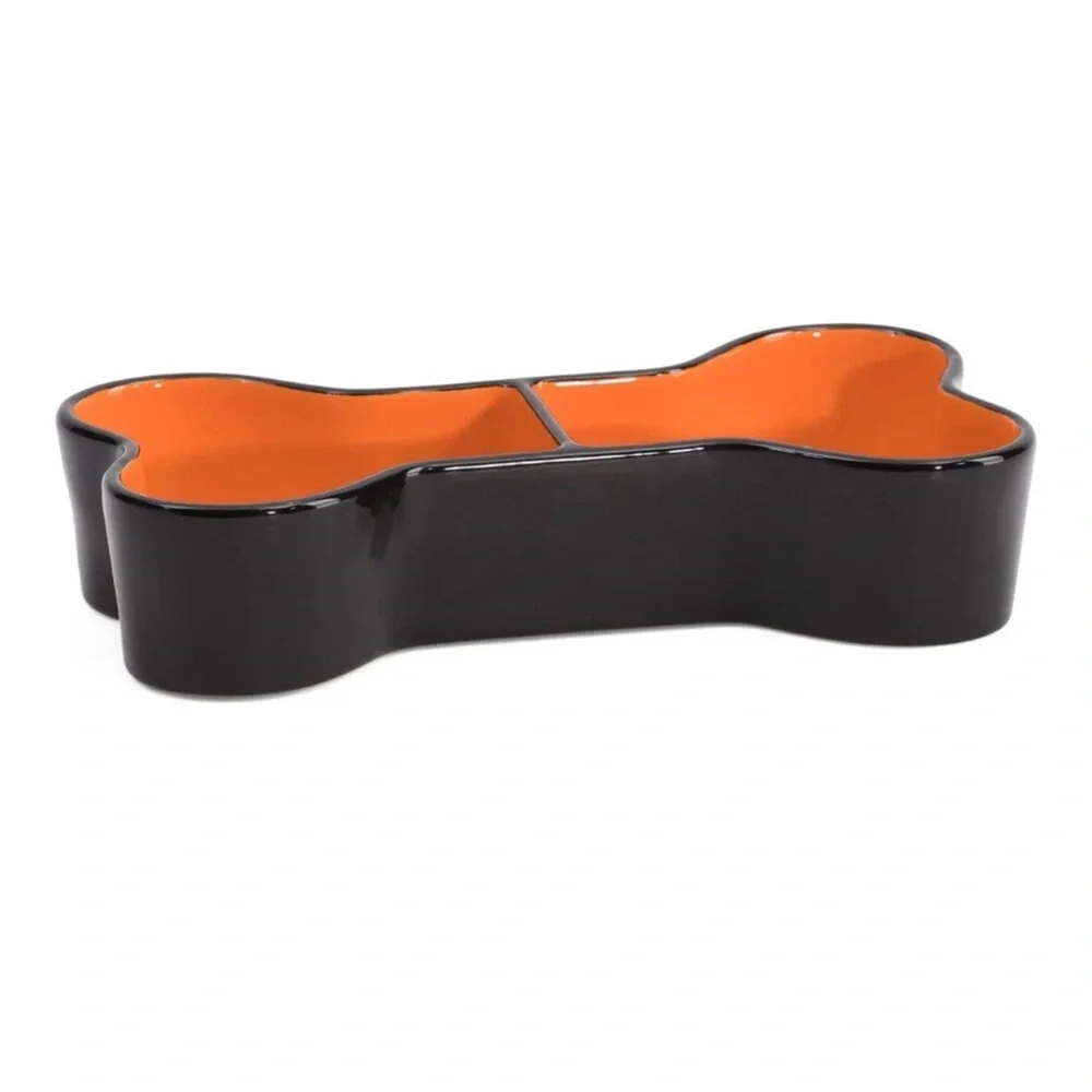 Rae Dunn Orange and Black Bone Appétit Dog Bowl